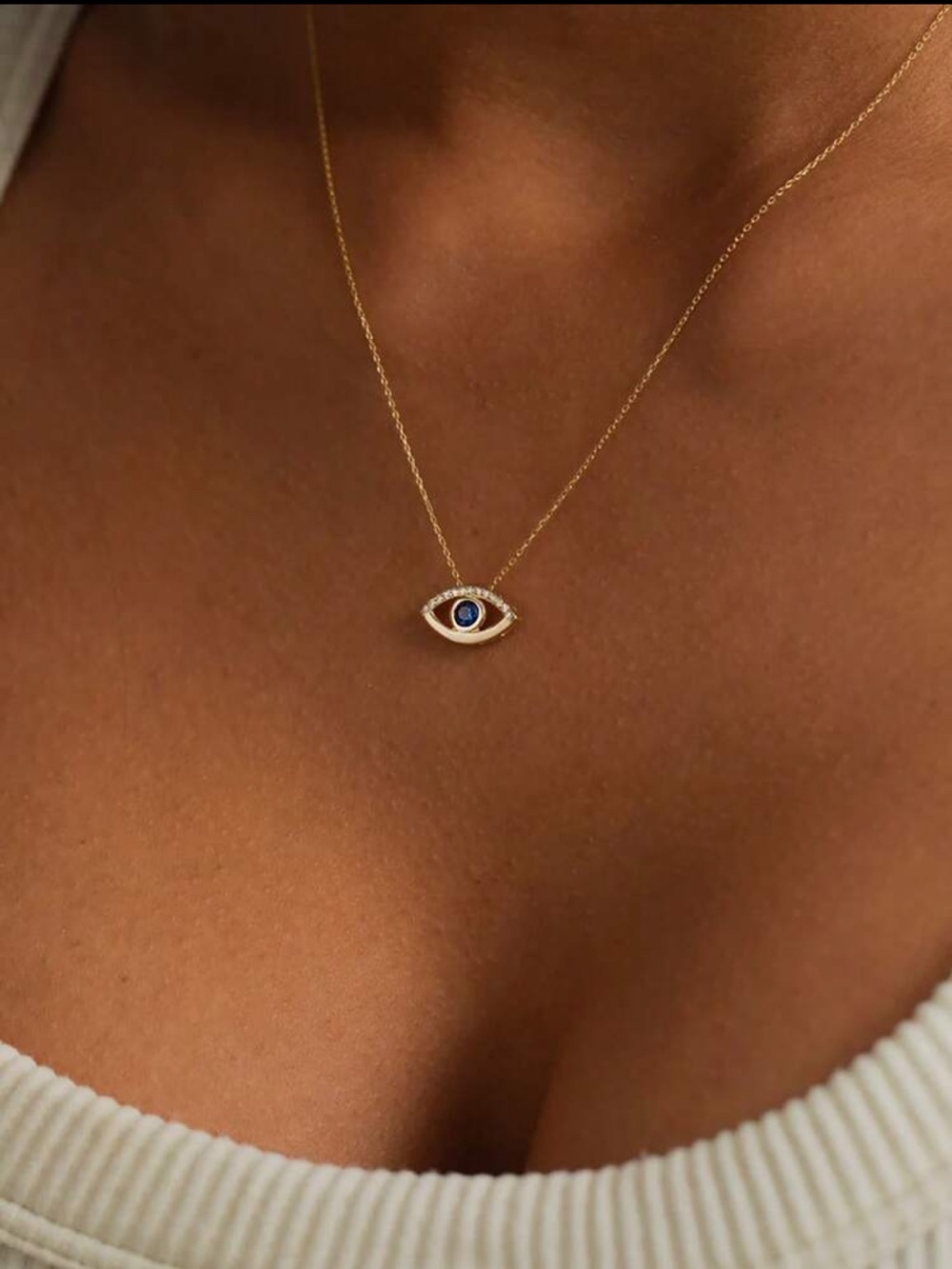 Gold Evil Eye Necklace with Blue Center, Evil Eye Necklace